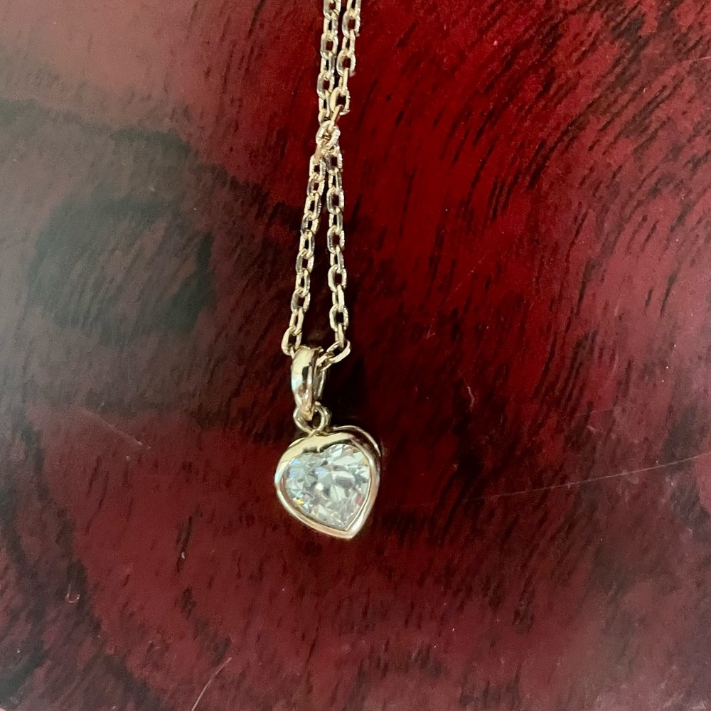 Cubic zirconia heart pendant in rose gold over sterling with 18” chain